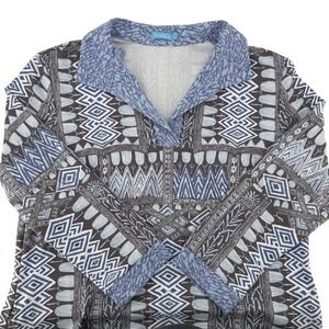 J.McLaughlin Shift Dress Womens M Blue Grey Geometric Catalina Cloth 3/4 Sleeve